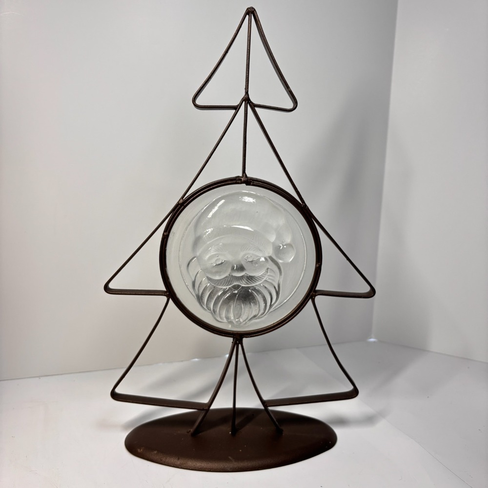 Nordic Scandinavia Holiday Decor Metal Christmas Tree Candle Holder Glass Santa - Picture 1 of 8